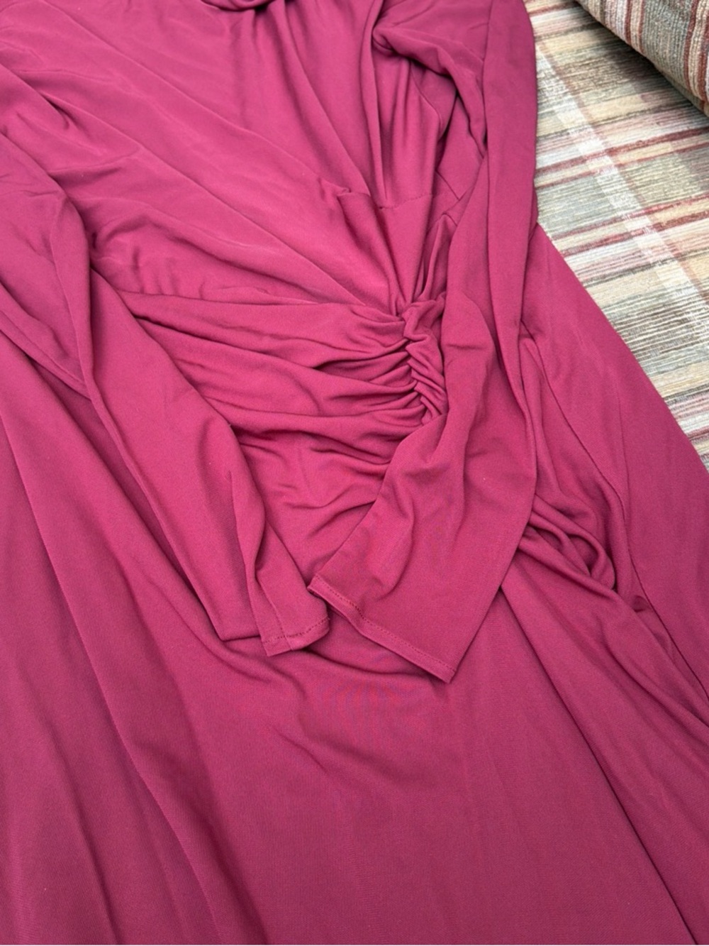 Ruched Long-Sleeve Maxi Dress in Burgundy - Picture 2 of 6